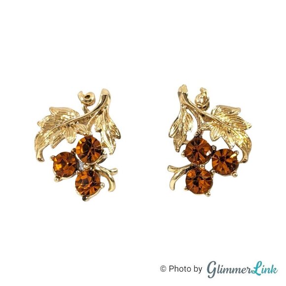 Coro Jewelry - Vintage Coro Orange Grapes Gold Tone Screw Back Earrings